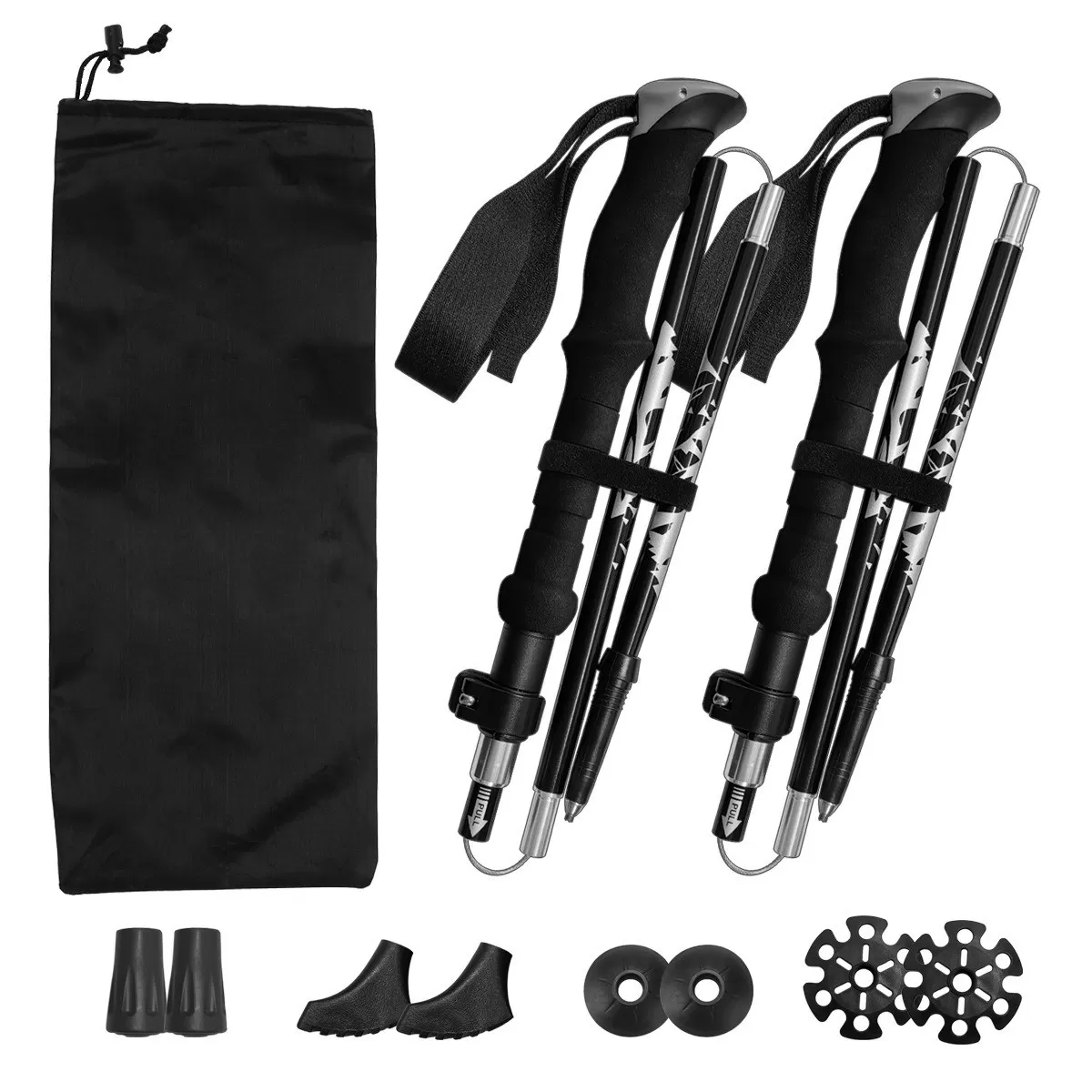 INF Svart Handtag Unisex Vandringsstavar: 7075 Aluminium, Ultralätt, Vikbar