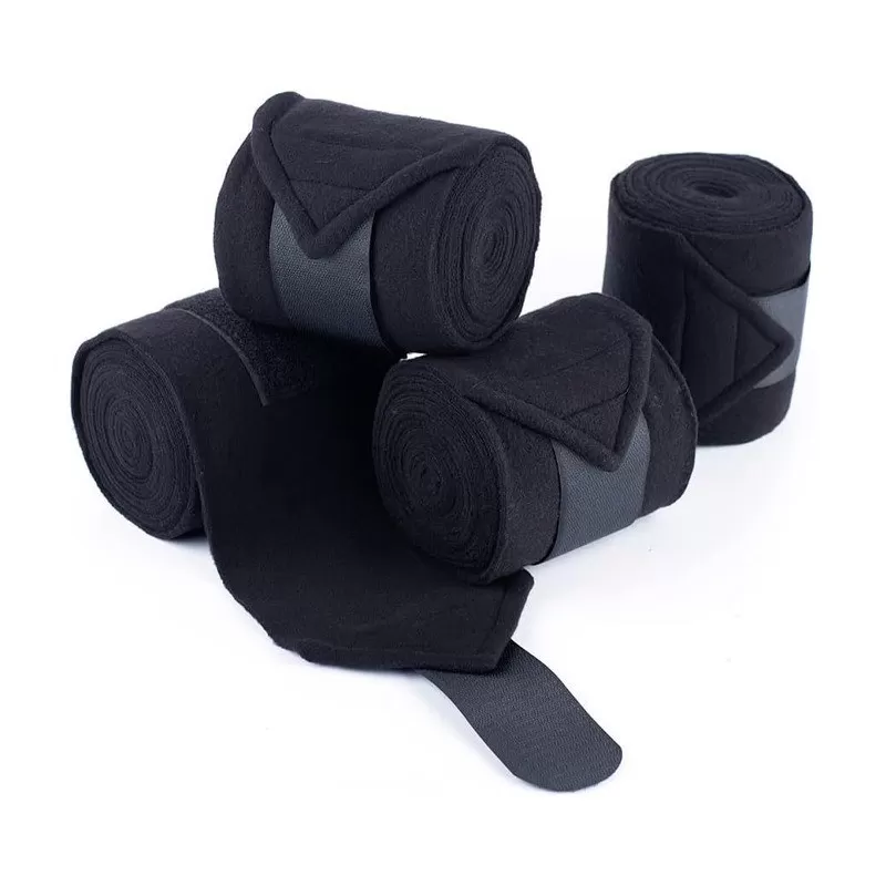 INF Set med 4 Svarta Fleece Hästbenskydd - Polobandage för Hästskydd