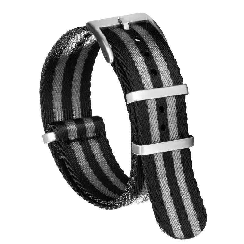 INF Nylon Klockarmband Kompatibelt med Omega Tissot Mido Seamaster 300 Mekaniska Klockor Vintage Armband Svart+grå 22 mm