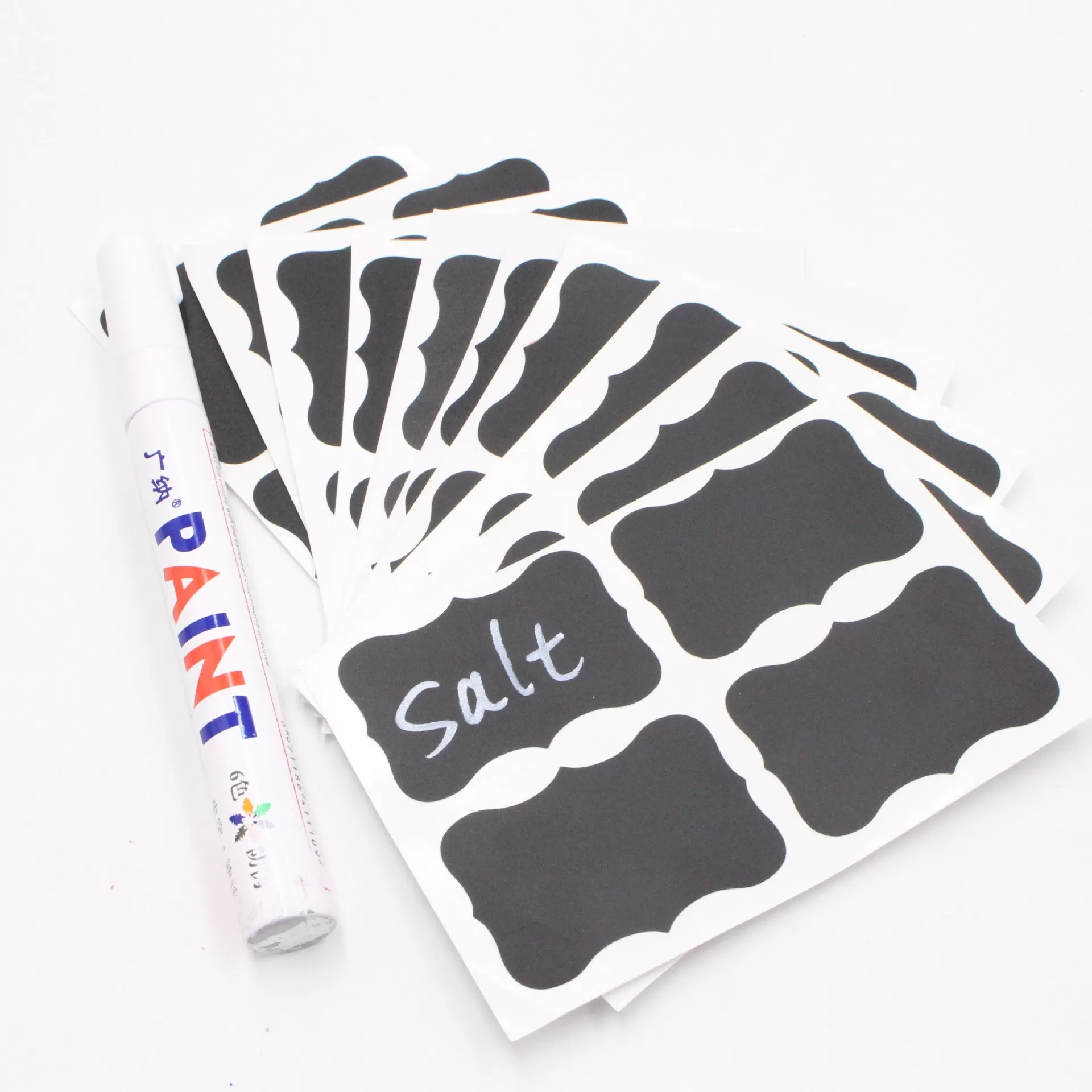 INF 10-pack Avtagbara Glasflasksetiketter med Penna - Svarta PVC-tavledekaler