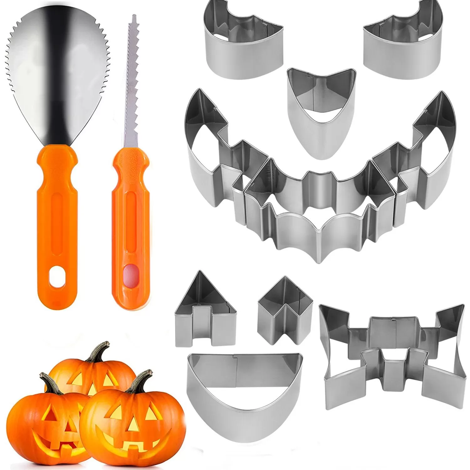 INF 12-delars Halloween Pumpa Snideri Verktygsset - Rostfritt Stål DIY Kit