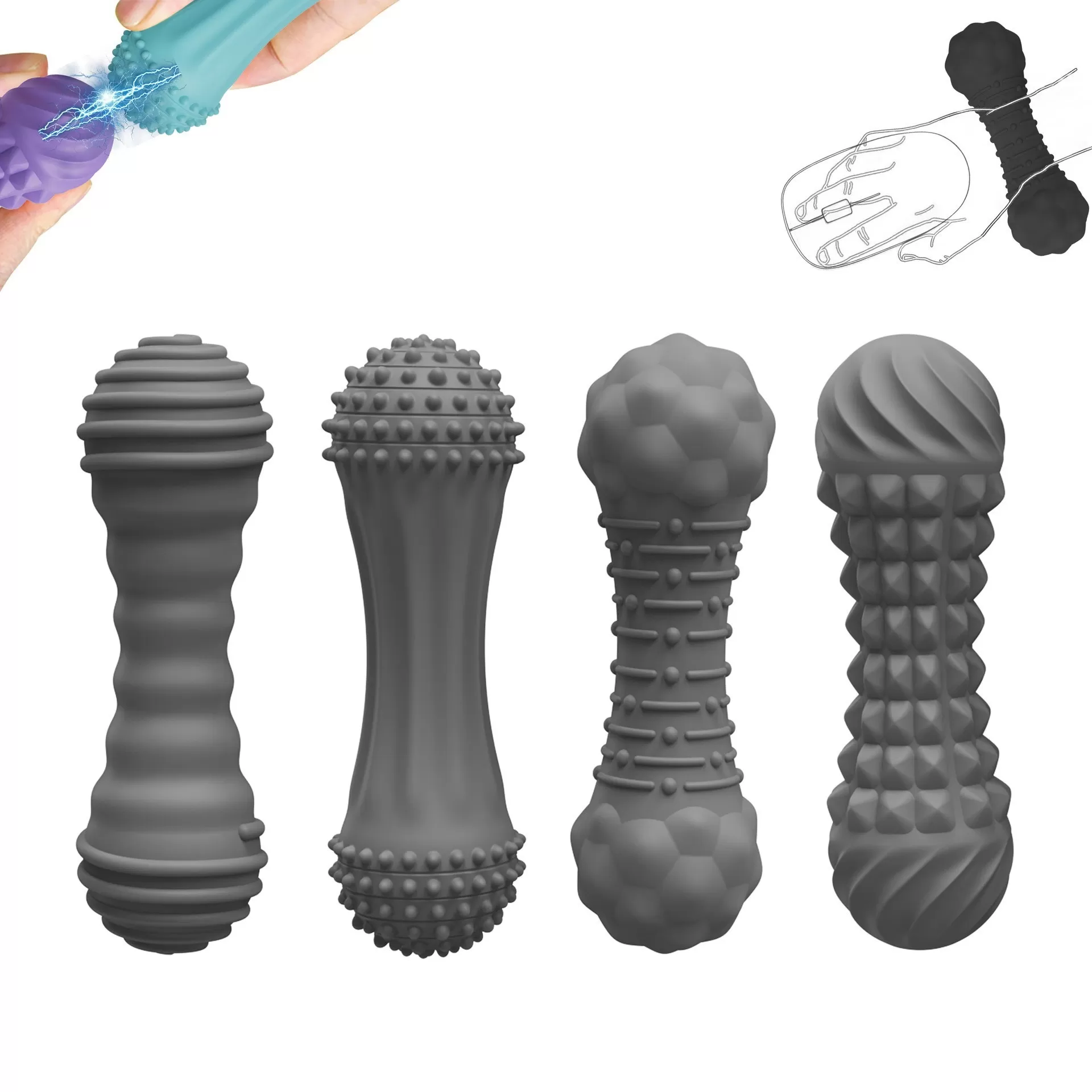 INF Grå Silikon Kontorsmus Handledsstöd 4-Delars Set med Magnetisk Massage Textur