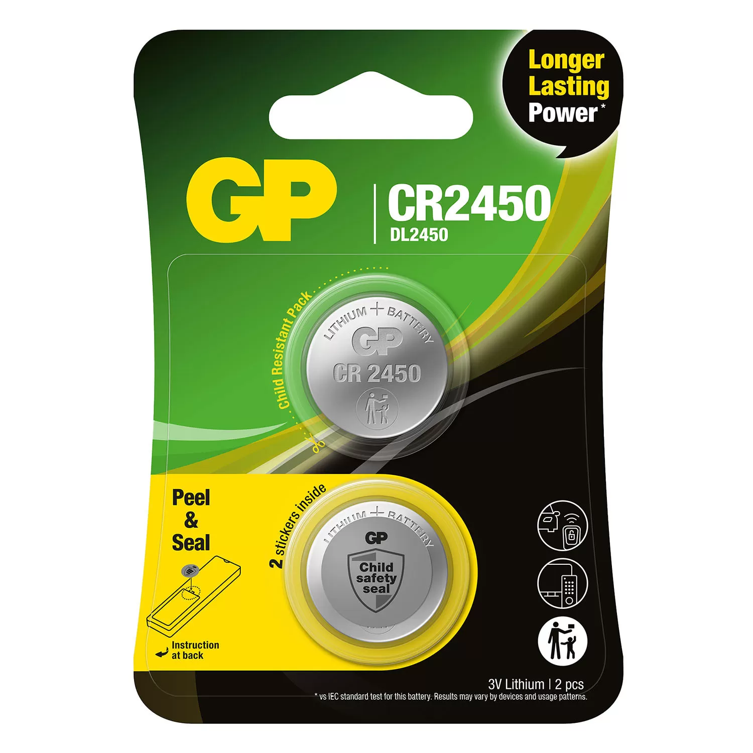 GP Knappcellsbatteri Litium CR2450 2-Pack