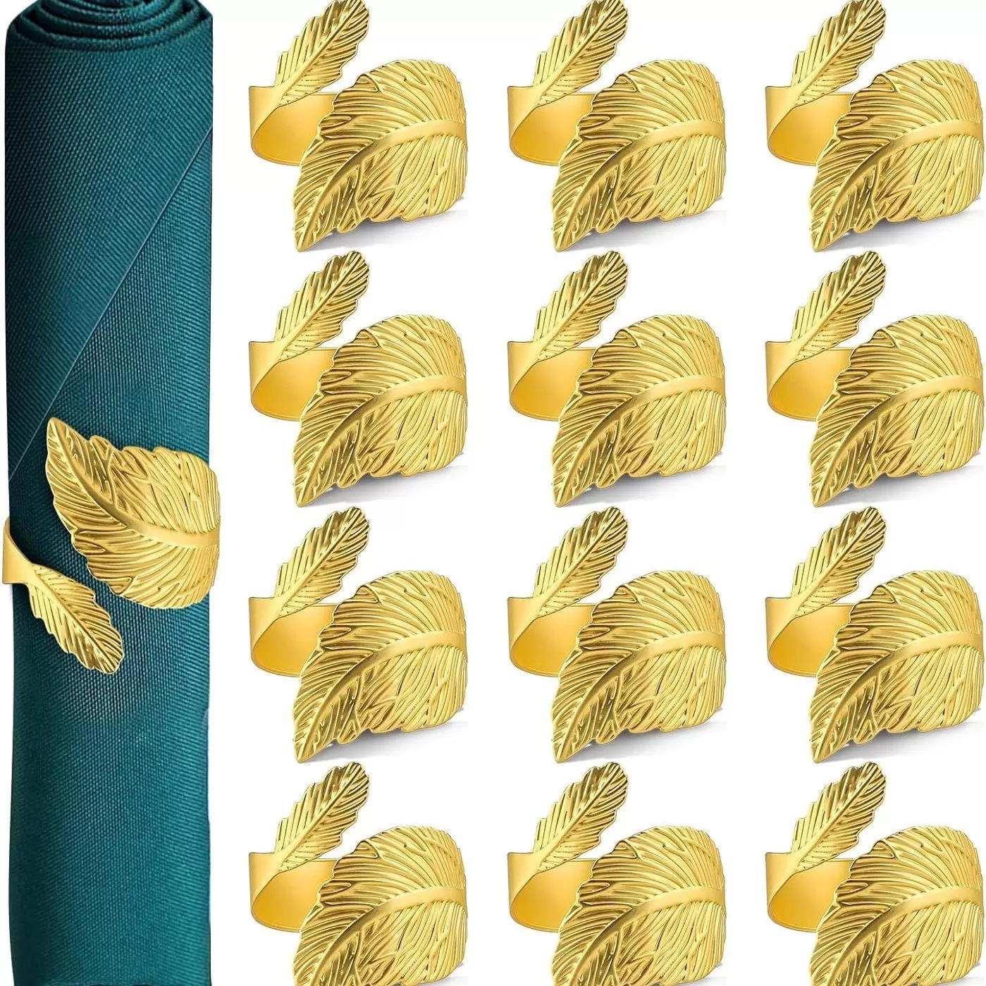 INF Guldblad Servettringar Set om 12 - Eleganta Servetthållare i Metall för Alla Hjärtans Dag, Fester & Bordsdekoration