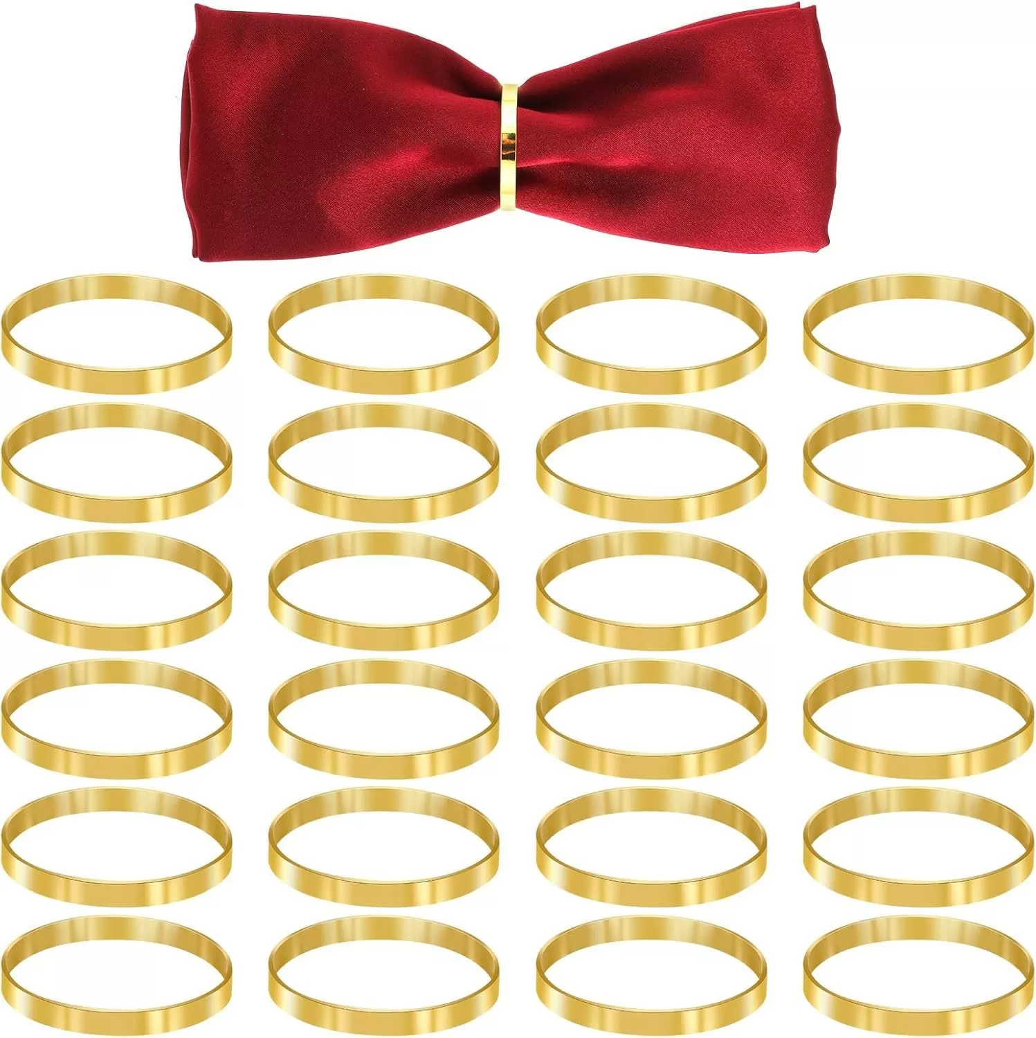 INF Gyllene platta cirkel servettringar - Set om 25, servetthållare av zinklegering för Alla hjärtans dag, fester och