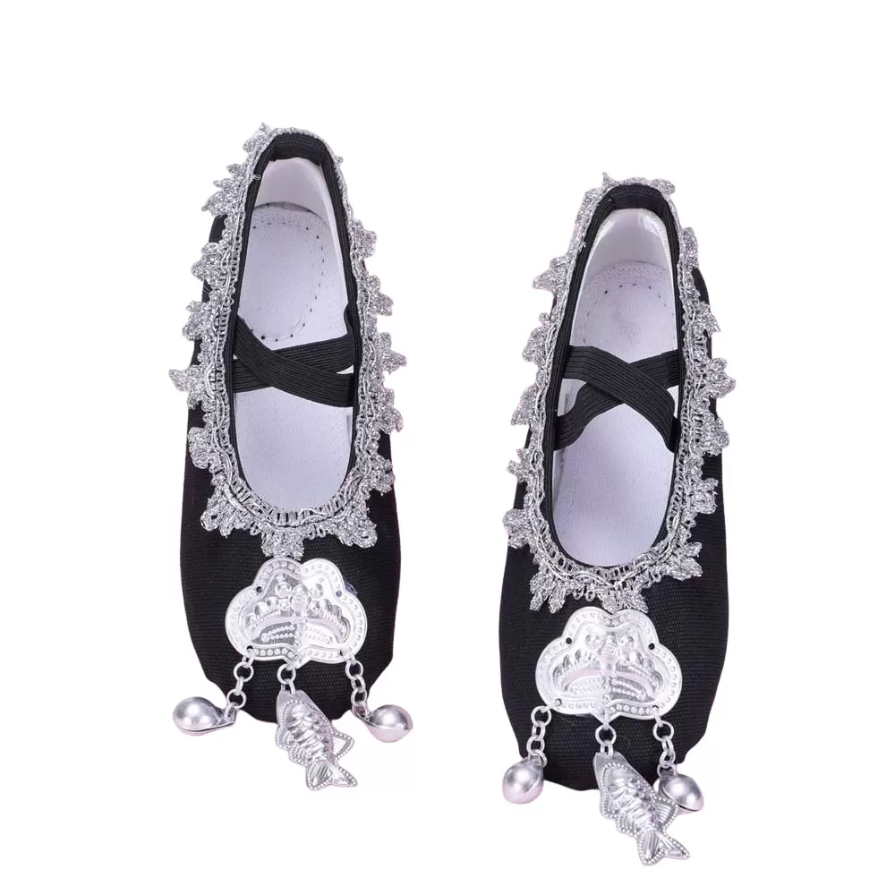 INF Svarta Etniska Dansskor i Canvas med Mellanhög Klack - Bekväma och Stilrena