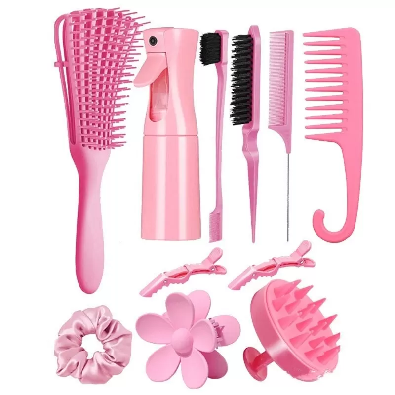 INF Rosa bläckfiskkam 11-delars hårstylingset - Volymgivande & Masserande