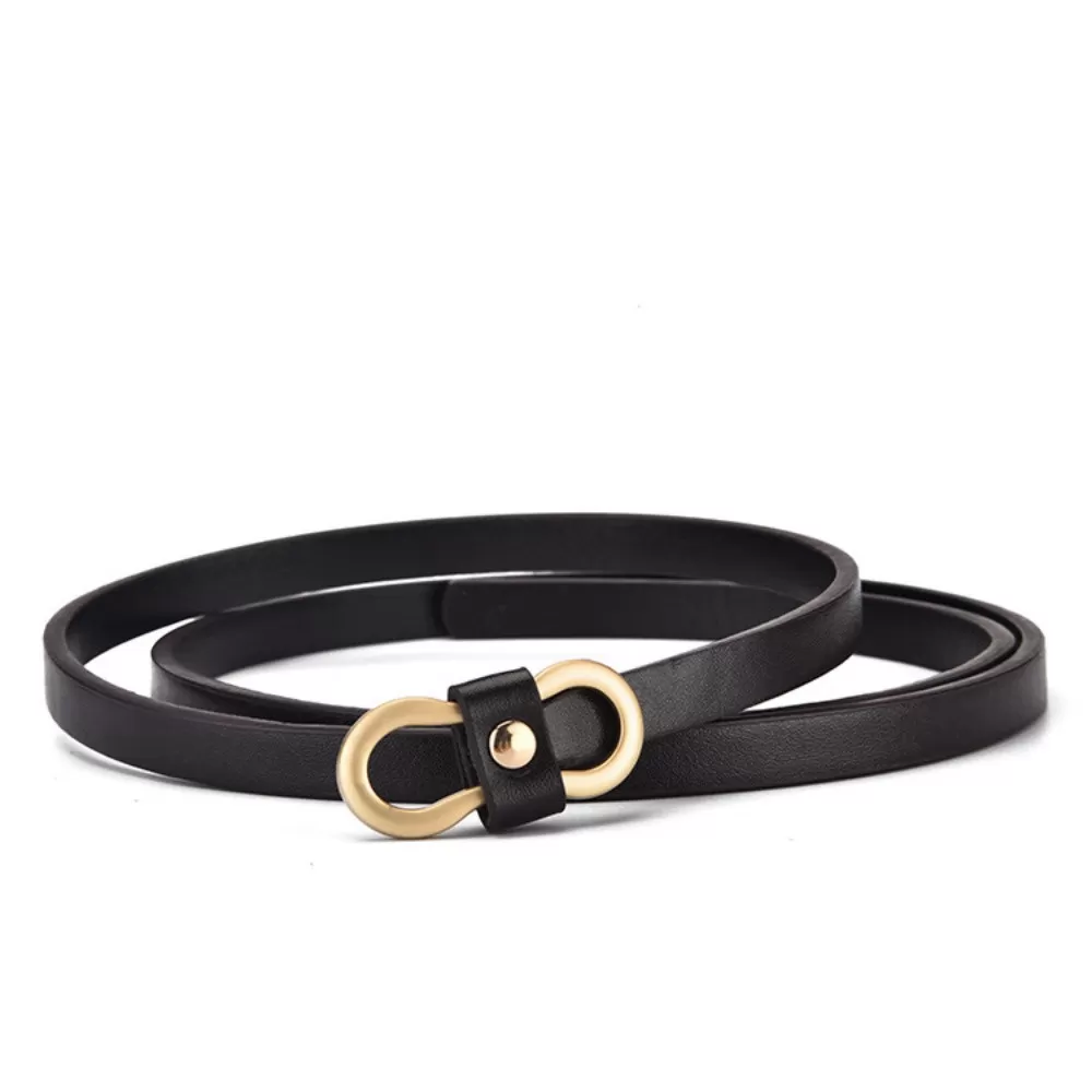 INF Elegant Slät Spänne Bälte (105cm) - Brun PU Läder, Mångsidig Damaccessoar Svart