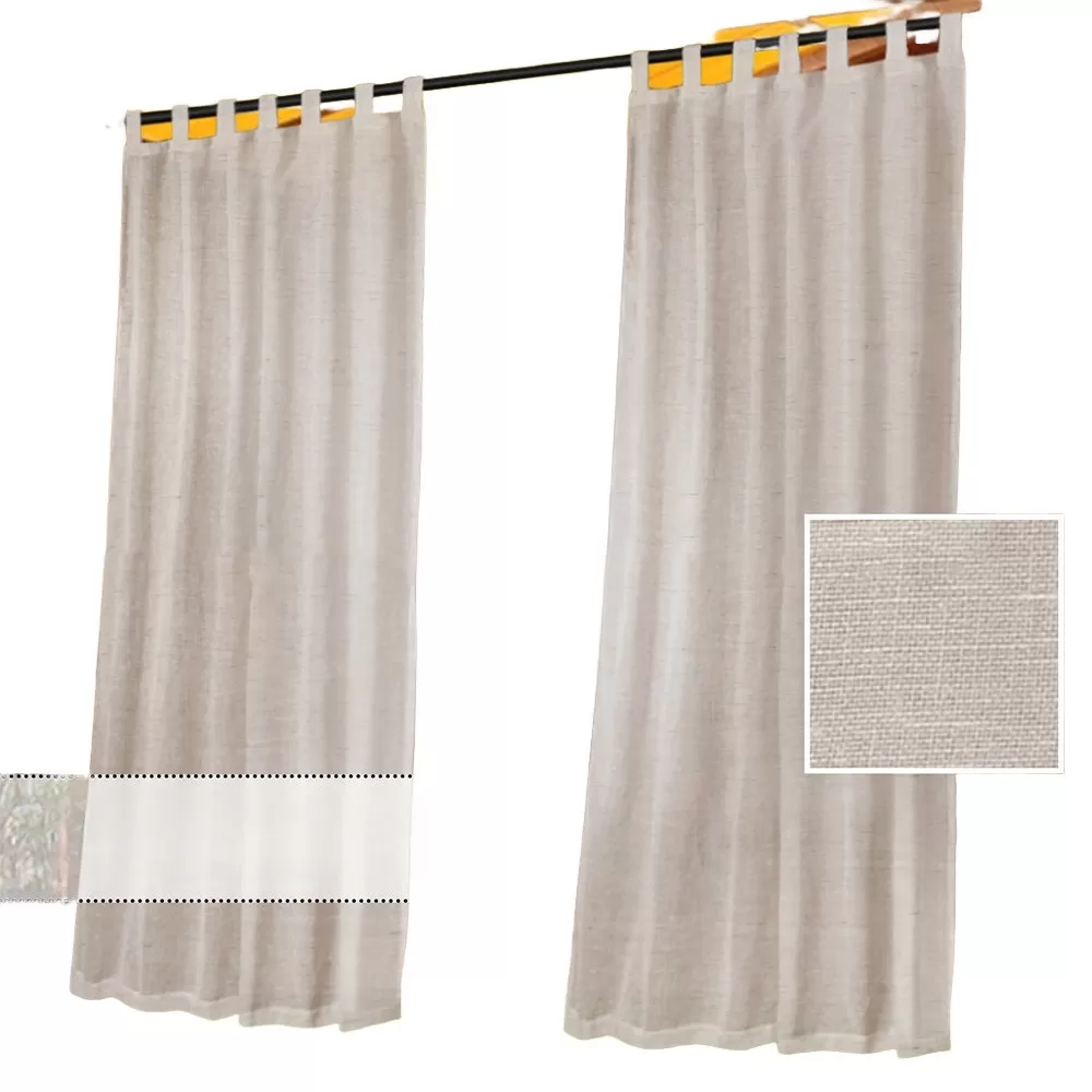 INF Set med 2 Utomhusgardiner i Linne-Look med Flikar - Ljusfiltrering & Integritetsskydd L