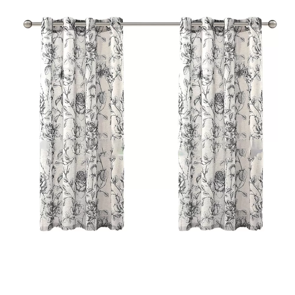 INF Set med 2 Linne Texturerade Tryckta Skira Öljettgardiner - Halvmörkläggande, Modern Design M