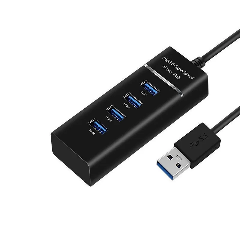 INF USB 3.0 HUB-splitter med LED-indikator, 4-portars höghastighetsdataöverföring, 1,2 m kabel - Svart