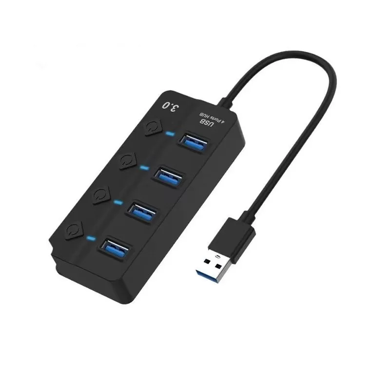 INF USB 3.0 Hub med 4 portar, individuella strömbrytare och LED-indikatorer