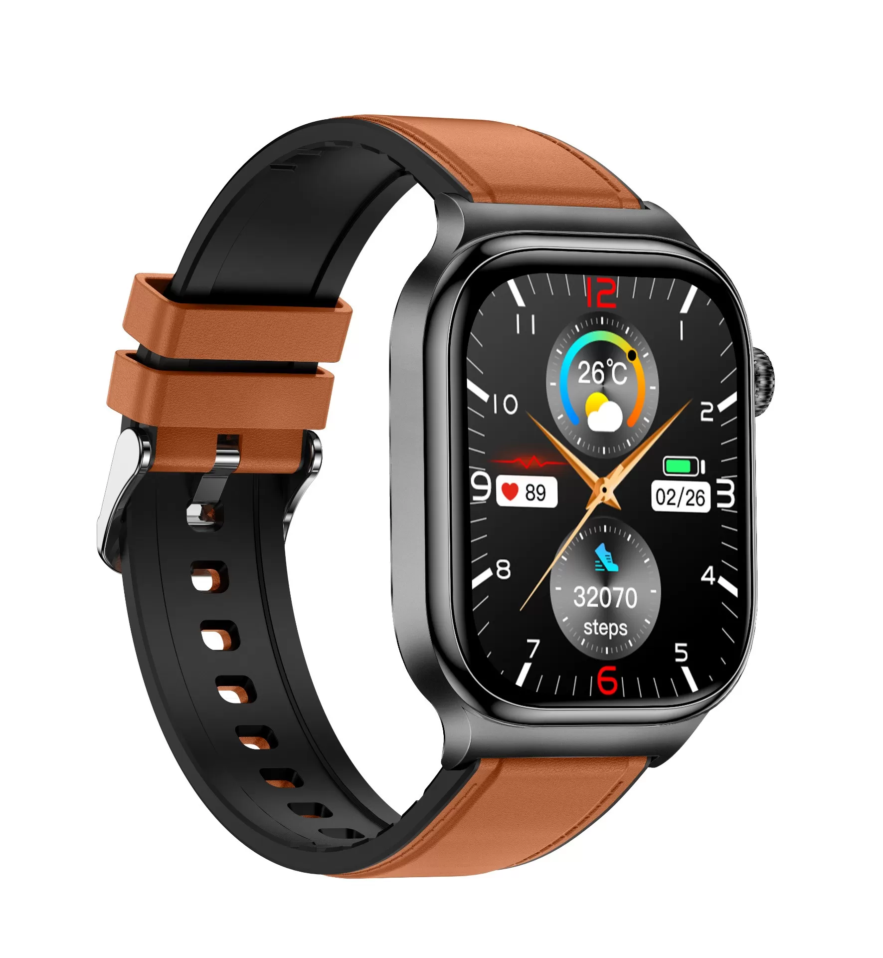 INF 2.04-tums högupplöst AMOLED Smartwatch med hälsoövervakning Brun