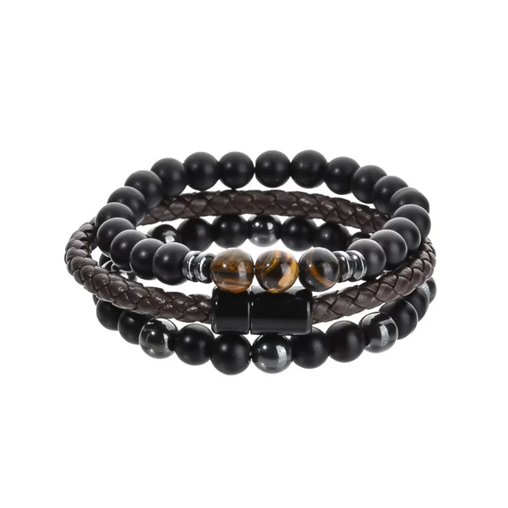 INF Tigeröga Guld Zirkon Armband Set om 3 - Vulkansk Sten Punk Stil