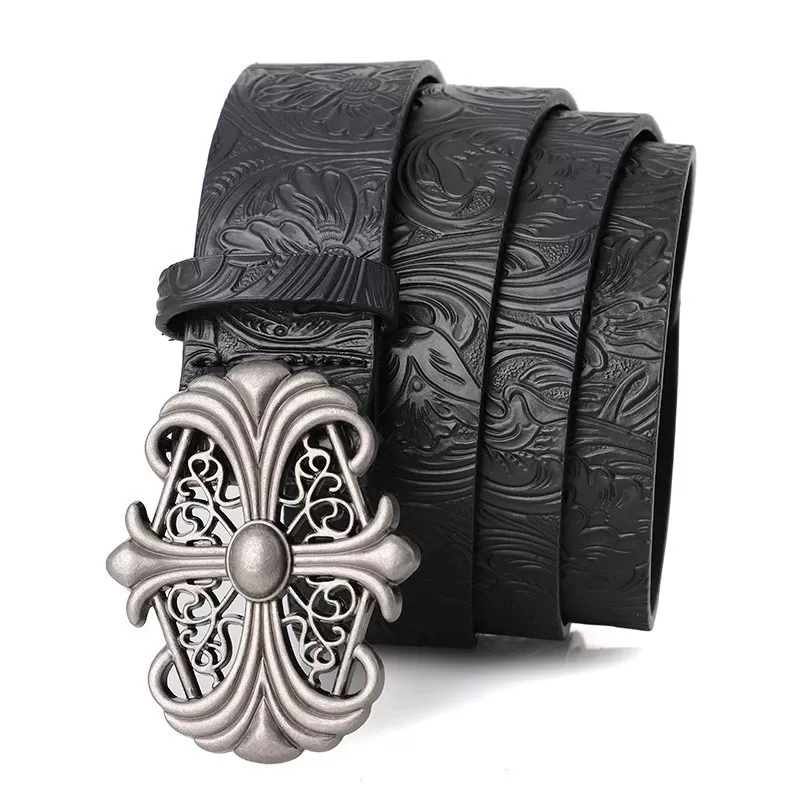 INF Svart bohemisk präglad PU-läderbälte med legeringsspänne