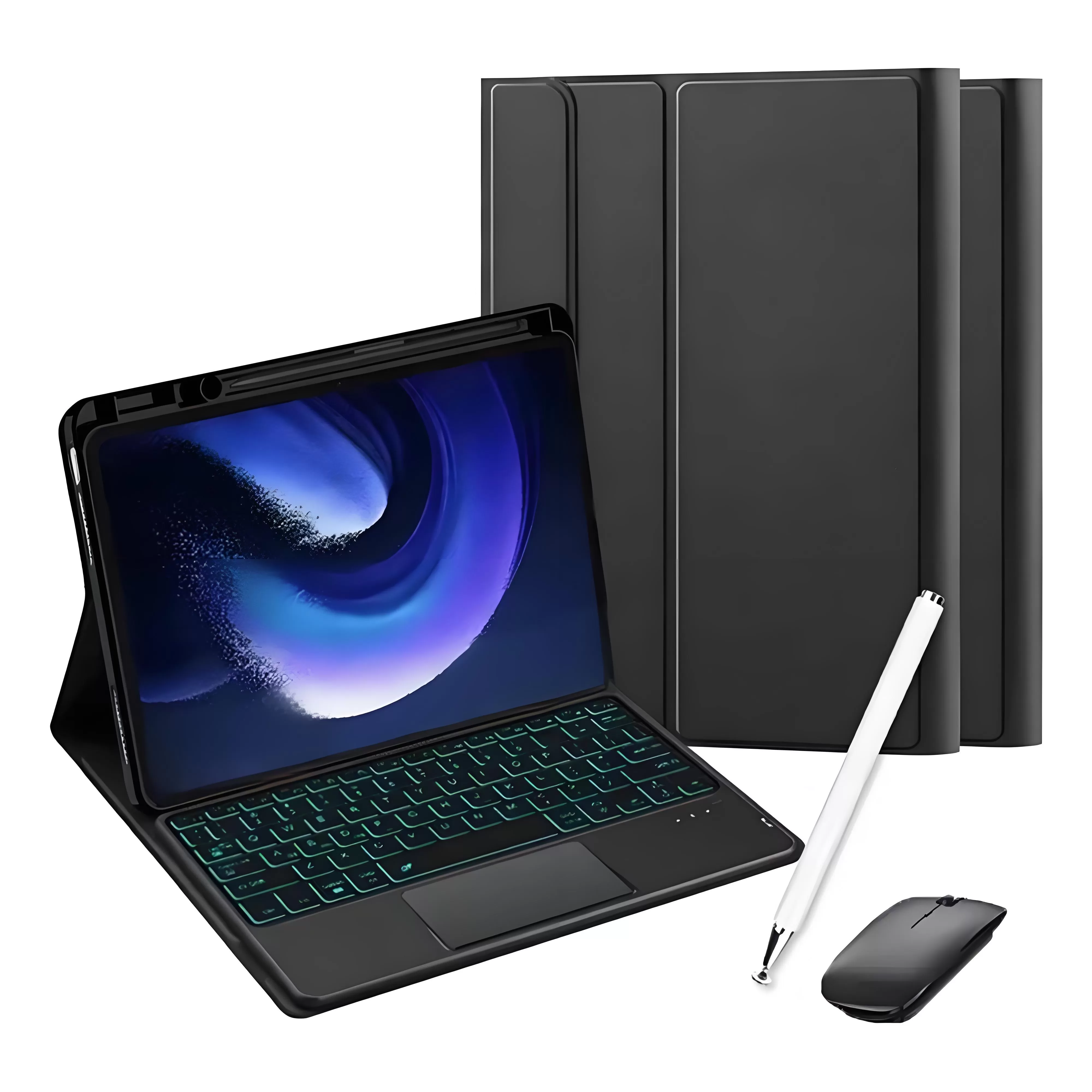 INF Bluetooth-tangentbordsfodral med pekplatta och bakgrundsbelysning - Kompatibelt med Xiaomi Pad 5 Pro 12.4" - Svart