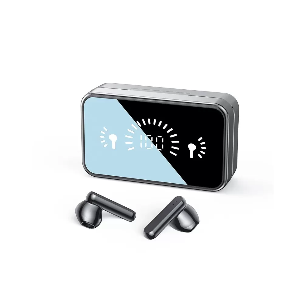 INF Black Mirror Trådlösa Bluetooth 5.3 Hörlurar med NFC, HiFi-ljud & Digital Display