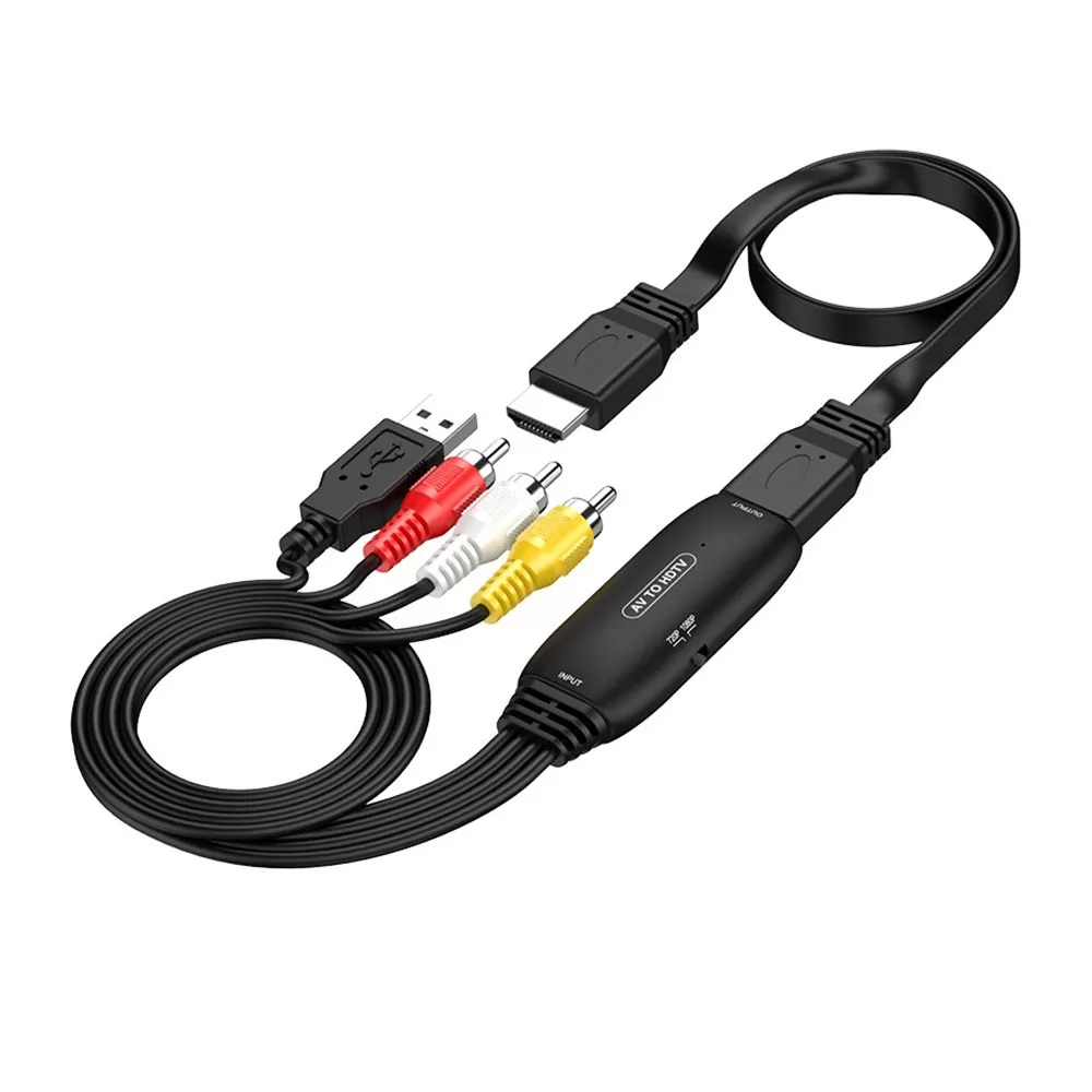 INF AV till HDMI-omvandlare - AV2HDMI-adapter med 2-ändskabel, honkontakt för förbättrad anslutning