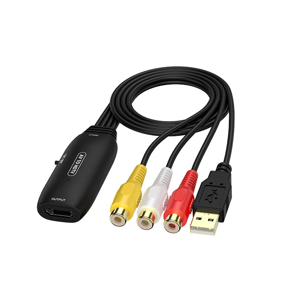 INF AV till HDMI-omvandlarkabel - RCA till HDMI-adapter för spelkonsoler, DVD-spelare - Stöder 1080P