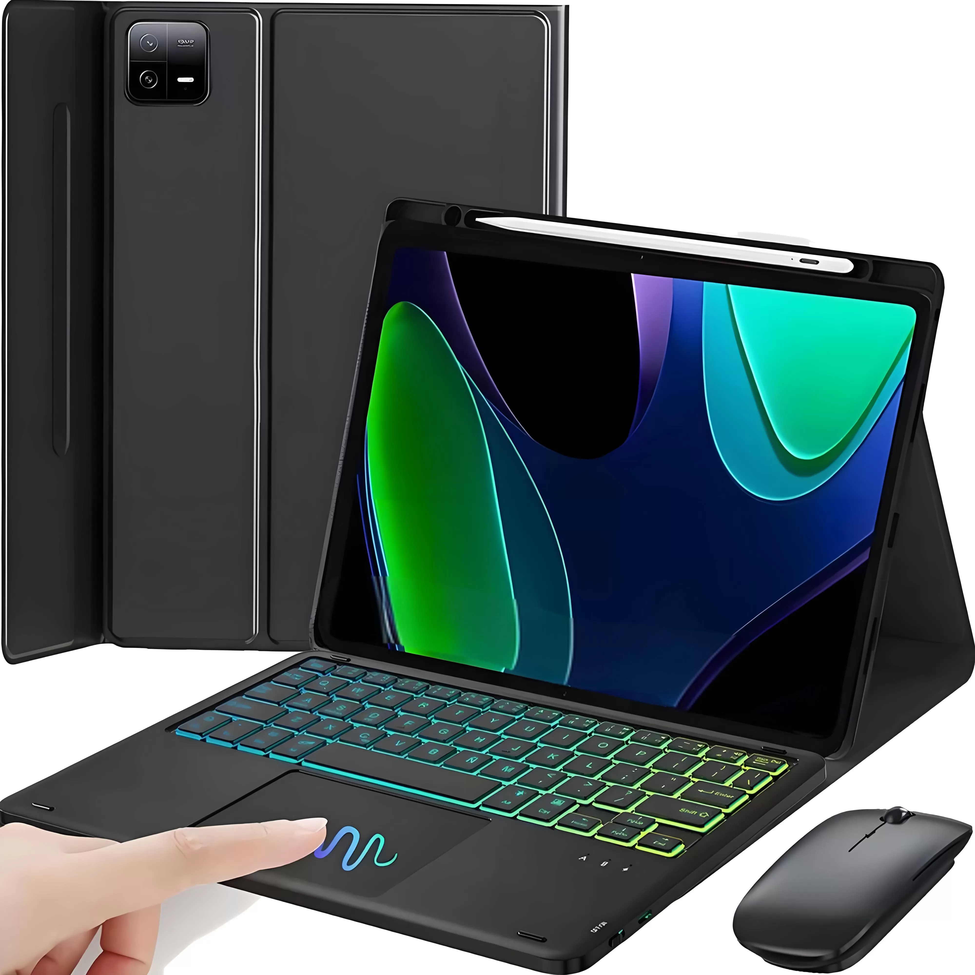 INF Bluetooth Tangentbordsfodral med Pekplatta & Bakgrundsbelysning - Kompatibelt med Xiaomi Pad 5/5 Pro 11" - Svart