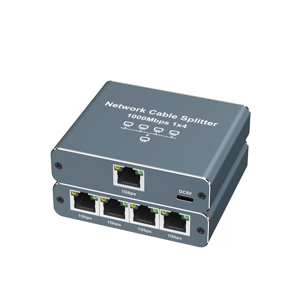 INF RJ45 Gigabit Ethernet Splitter 1 till 2/3/4 Port Nätverkssplitter - Utöka din nätverksanslutning Grå