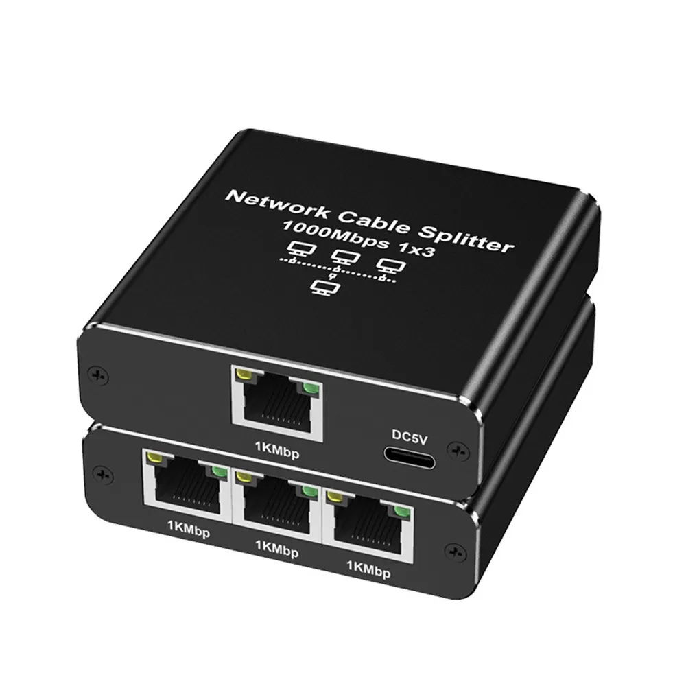 INF RJ45 Gigabit Ethernet Splitter 1 till 3 - Nätverksport Expansionsadapter Svart