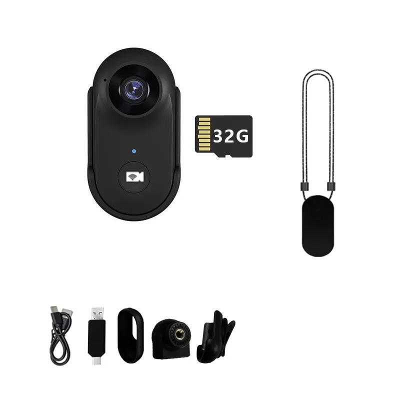 INF A100+ Svart Tumme Actionkamera med Magnetiskt Kit & 32G TF-kort - Fickformat 1080p HD-inspelning