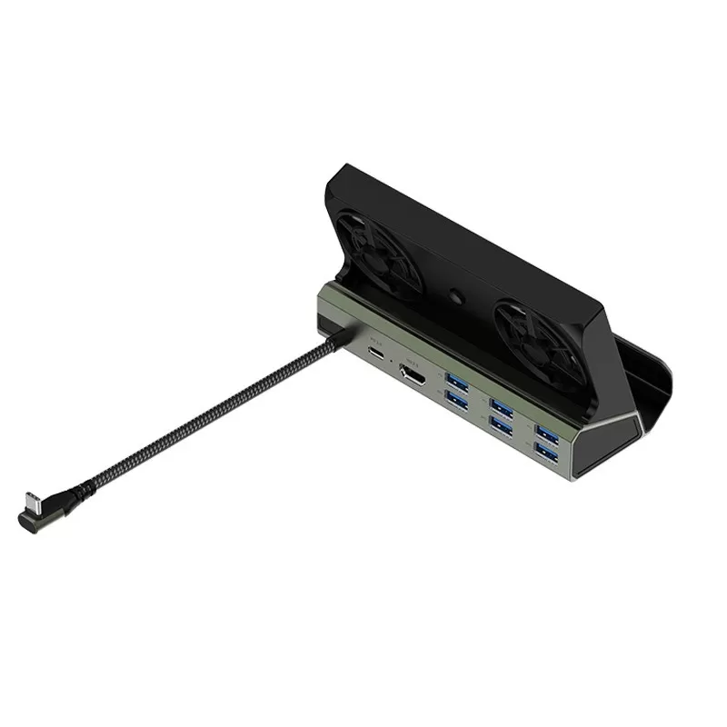 INF 9-i-1 Dockningsstation i Aluminiumlegering kompatibelt med Steam Deck & Asus ROG Ally - USB-hubb med Dubbla Kylfläktar