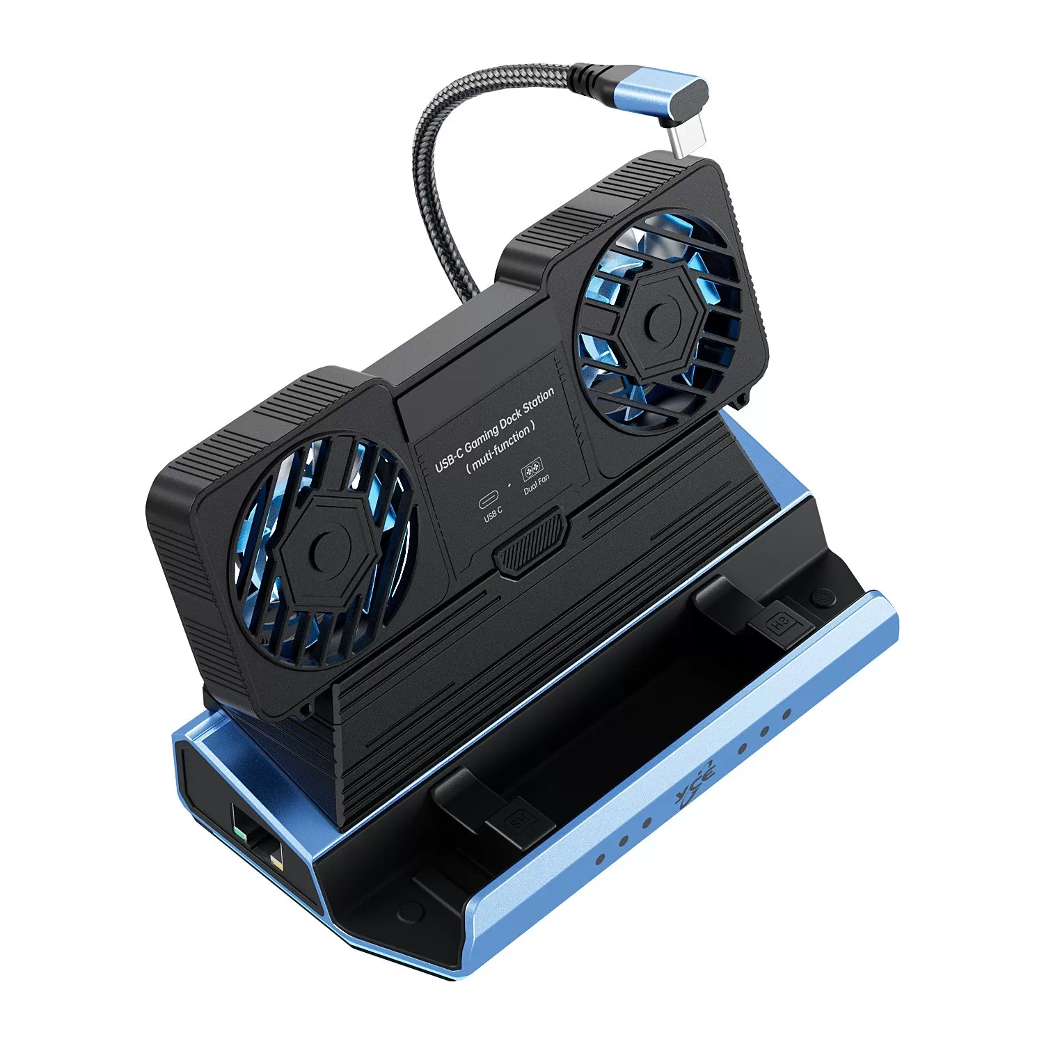 INF 9-i-1 USB-C Dockningsstation med Avtagbar Dubbel Fläkt - Utöka Din Enhets Potential