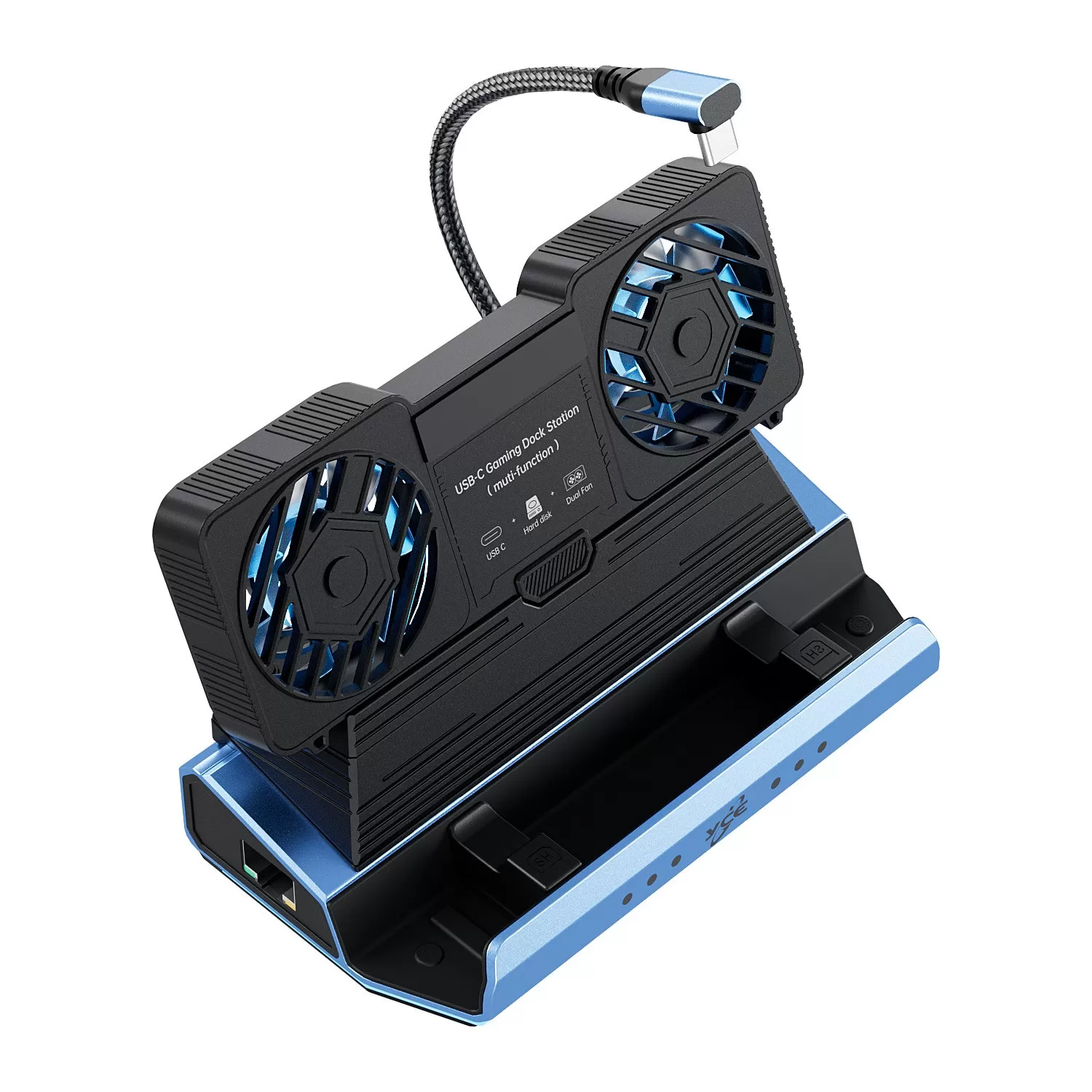 INF 10-i-1 USB-C Dockningsstation för Gaming med Avtagbara Dubbla Fläktar & Hårddiskkabinett