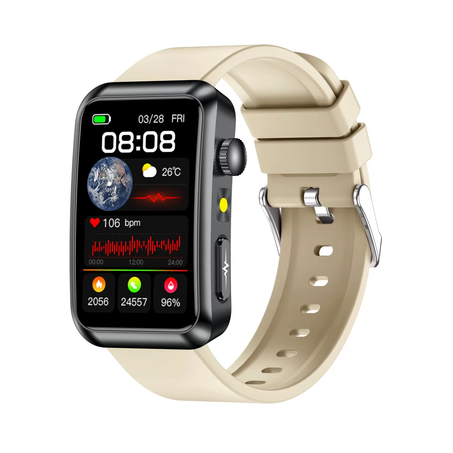 INF Avancerad Smartwatch med EKG, Pulsmätning & SOS - kompatibelt med Android & iOS Beige