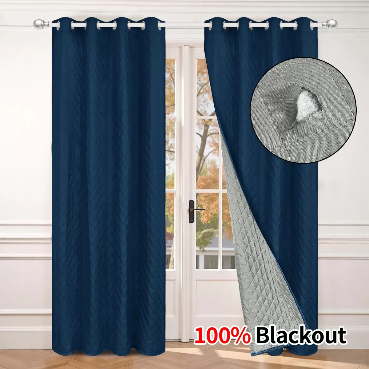 INF Vinter Vindtät Termisk Isolerad Mörkläggningsgardin med Öljetter för Vardagsrum (Enkel Panel) M Marinblå