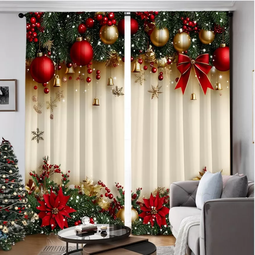 INF Europeiska Jul Dekorativa Gardiner (Set om 2) - Polyester Jul Fönster Draperier L
