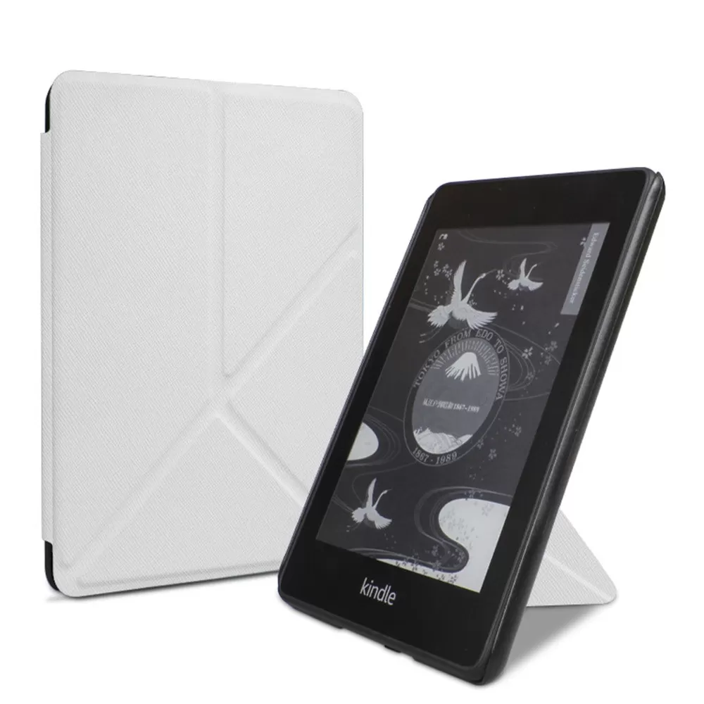 INF Vitt Vikbart PU Läderfodral Kompatibelt med Kindle 2024 - Smart Sleep, Stötsäkert Skydd