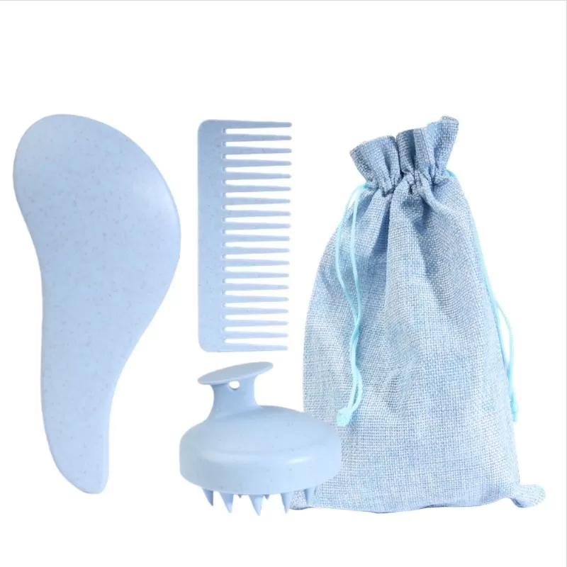 INF Vetehalm Hårborste 3-Delars Set - Skalpmassage & Hårvård Blå