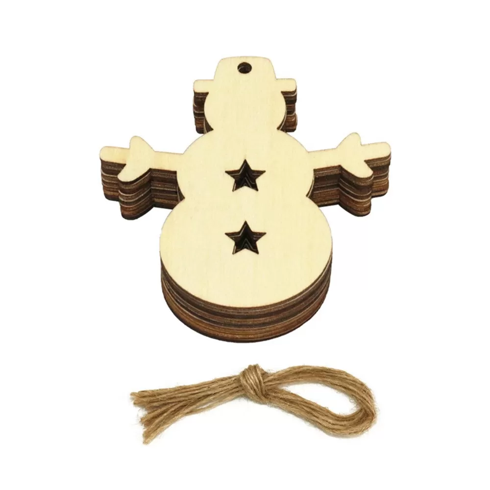 INF Jul Snögubbe Ornament Set med Klockor - Trä Juldekorationer