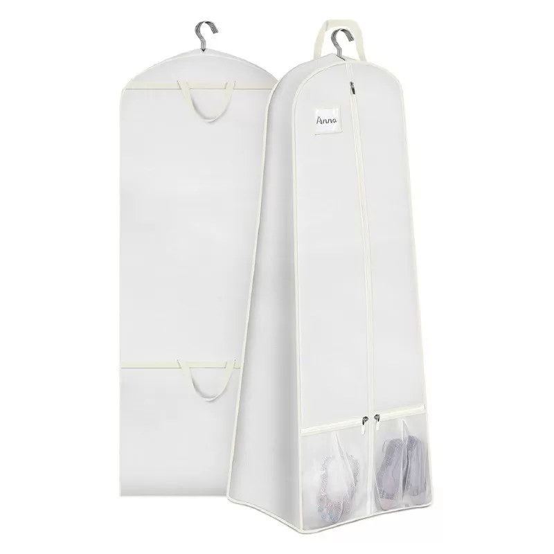 INF Vikbar Dammskydd för Bröllopsklänning i Non-Woven - Förvaringsväska för Kläder Vit