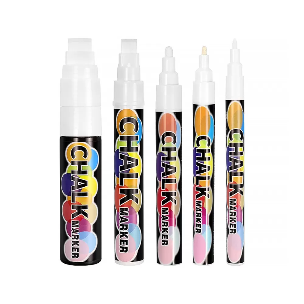 INF Kritmarkörer - 5 st Set, flerfärgade flytande kritpennor för glas, whiteboards och svarta tavlor