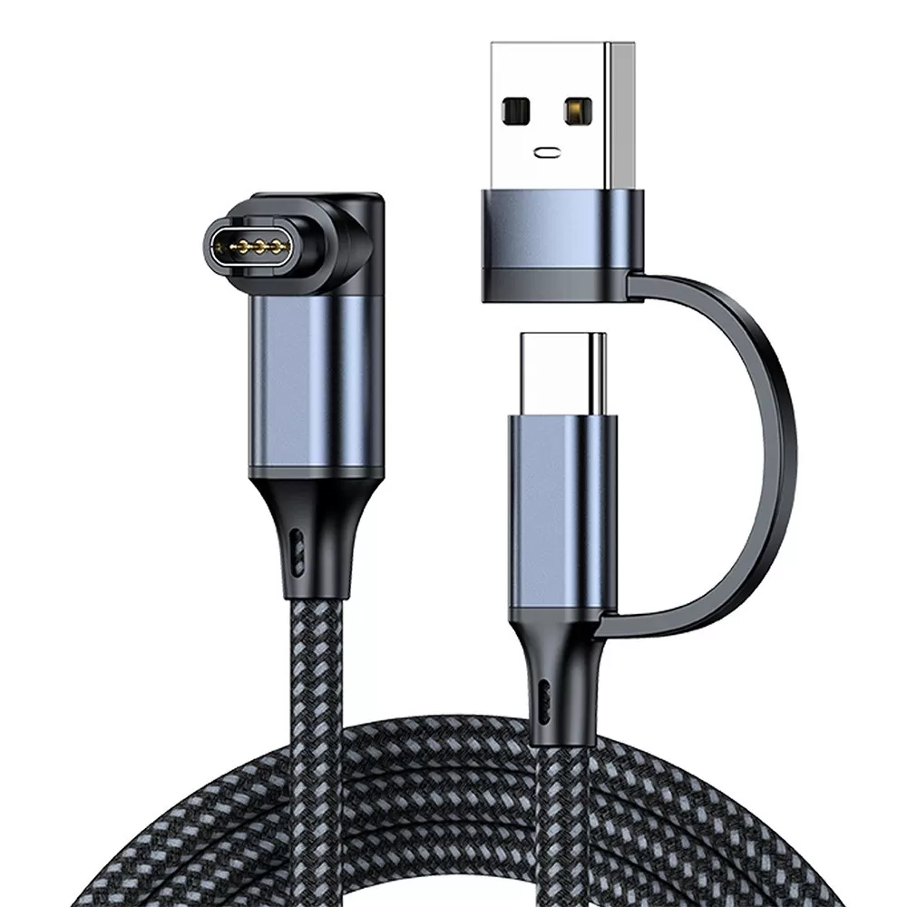 INF 2-i-1 USB + Type-C till Garmin Laddningskabel (1.2m, Grå) - Kompatibelt med Garmin Smartwatches