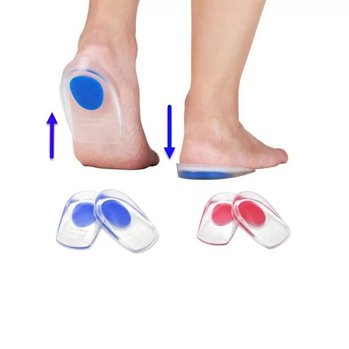 INF GEL Tvåfärgade Höjdökande Hälkuddar Stor Storlek (Blå+Röd) 2 Par - Mjuka Stötdämpande Innersulor