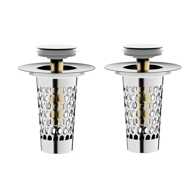 INF K10 US Standard Badrumsavlopp med Pop-Up Funktion och Korg, Silver, 2-pack