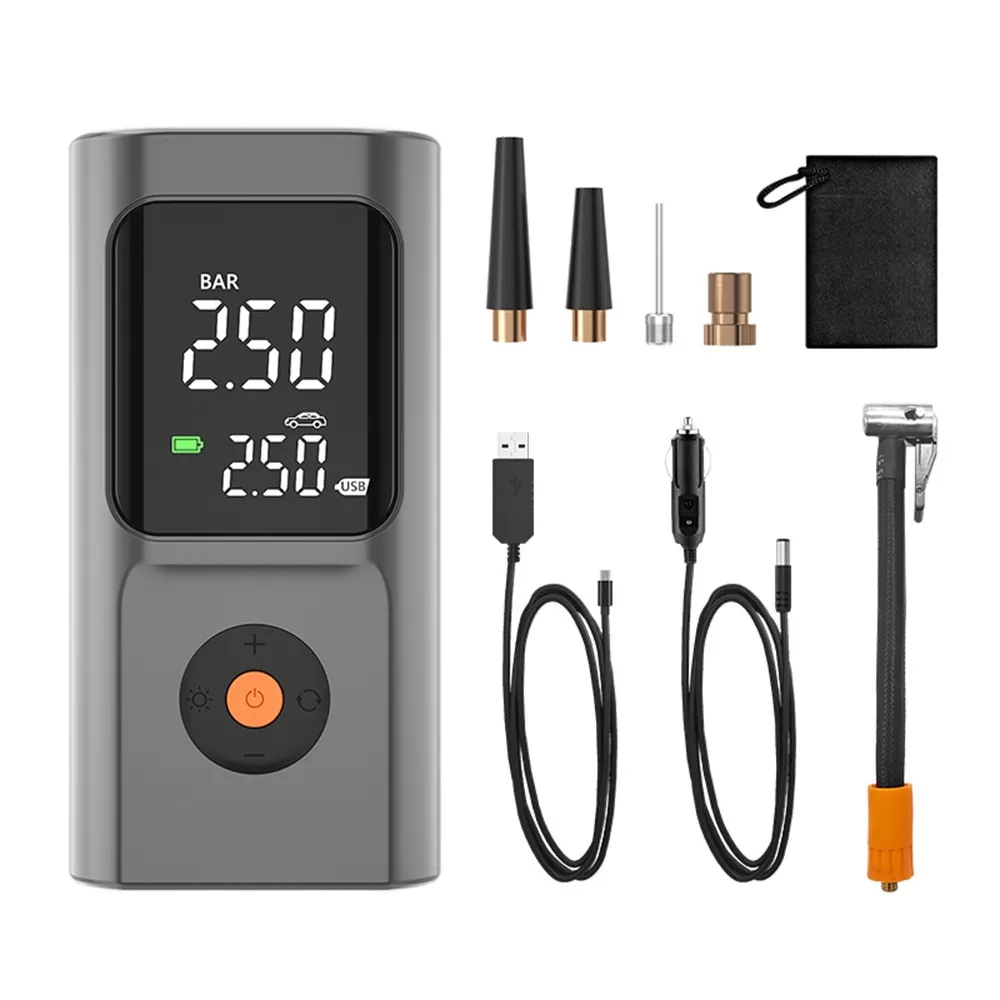 INF Sladdlös/Sladdbunden Däckpump - Silvergrå, Portabel Luftkompressor med Digital Display