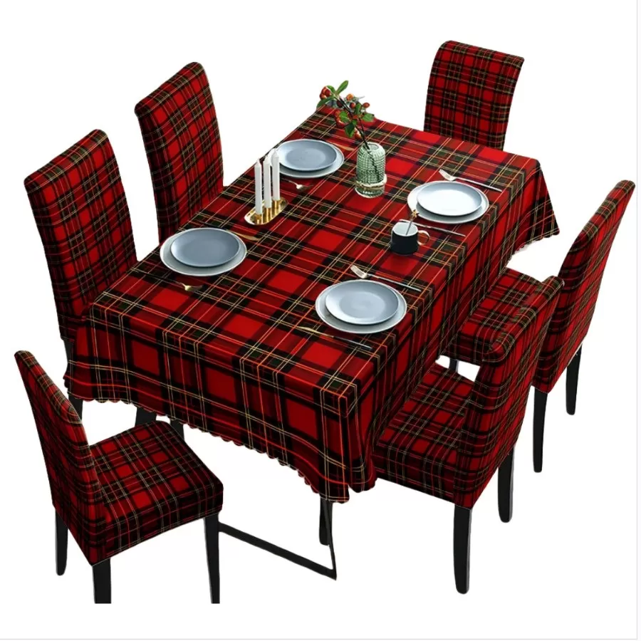 INF Rutig Julduk och Stolsöverdrag Set - 7 Delar Julbordsdekoration