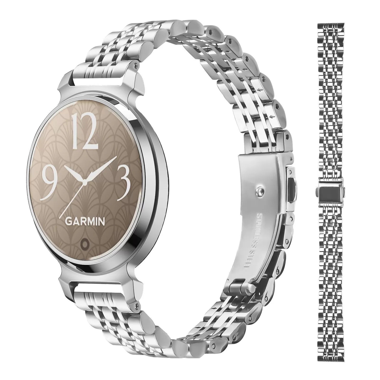 INF Elegant klockarmband i rostfritt stål med sju pärlor kompatibelt med Garmin Lily 2 Silver
