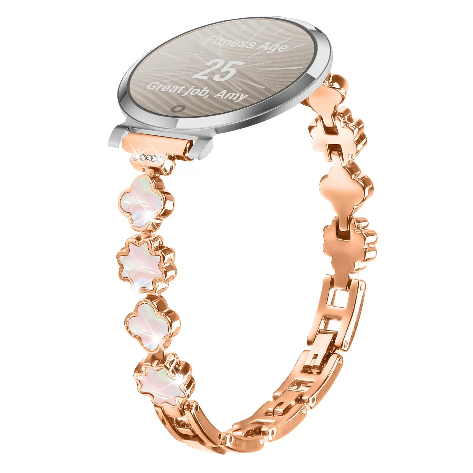 INF Elegant Klover Pärlemor Metall Armband Kompatibelt med Garmin Lily 2 Rose guld