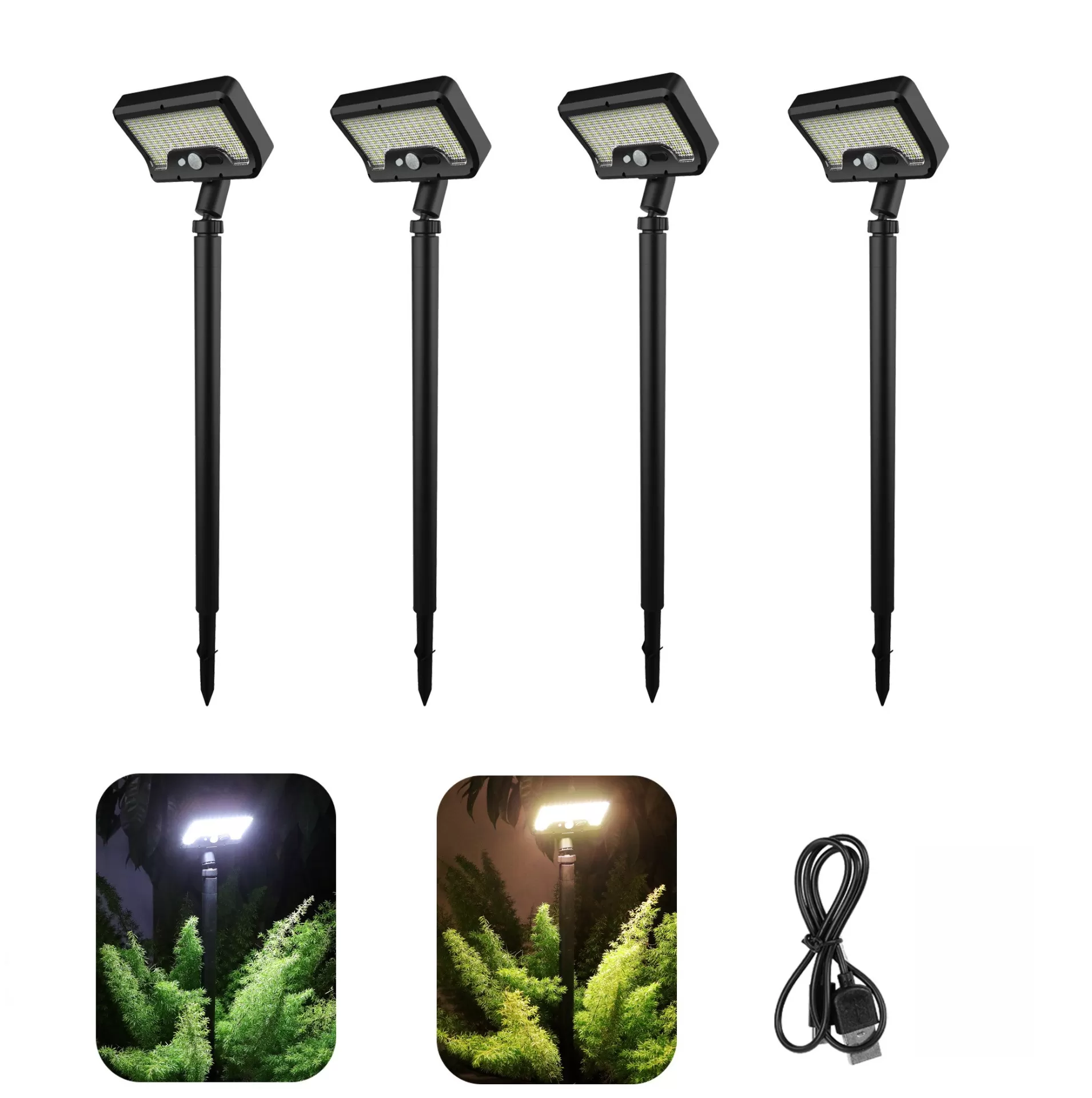 INF 4-pack 92 LED Solcellsdrivna Trädgårdslampor - Svart Varmt Ljus för Trädgård och Gräsmatta