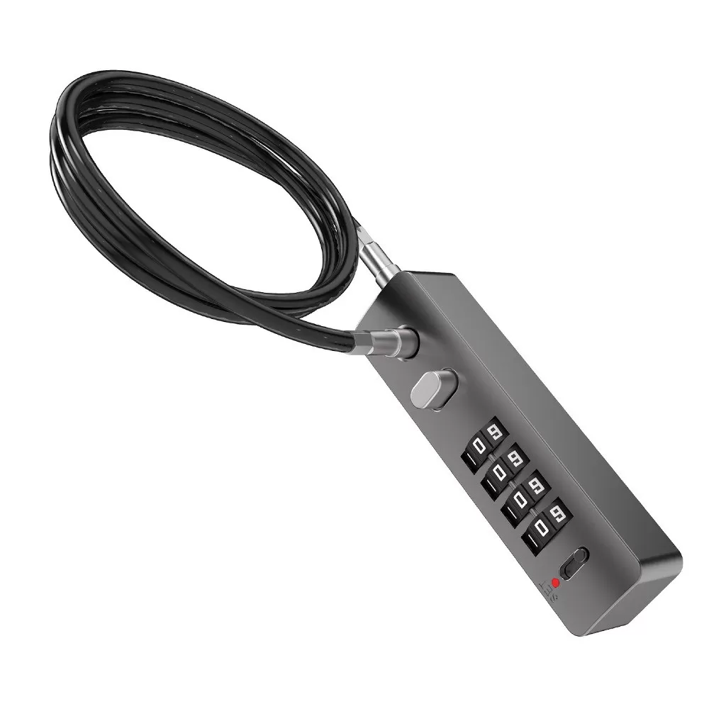 INF 60 cm Återställbart Kombinationskabellås - Förbättrad Säkerhet & Flexibilitet Svart aska