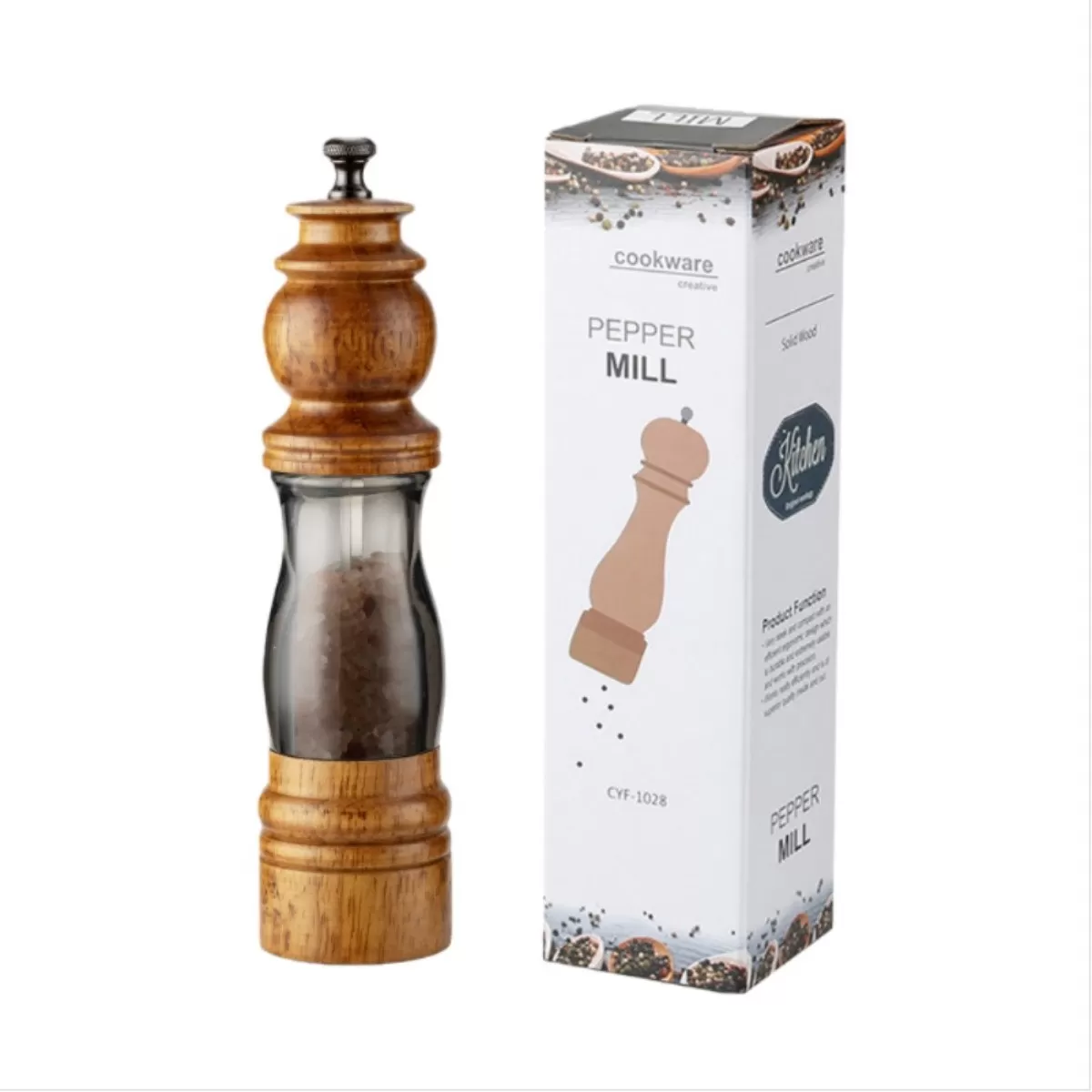 INF 20 cm Transparent Synlig Pepparkvarn - Justerbar Keramisk Malningsmekanism