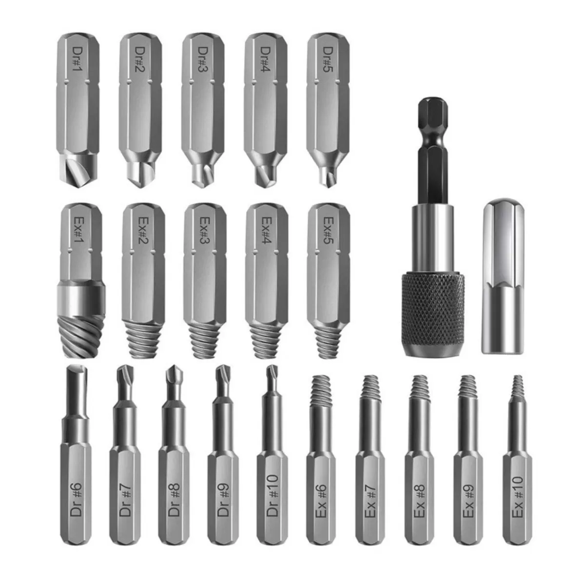 INF 22-delars skruvutdragarsats med räfflat skaft - Höghastighetsstål, silverfinish