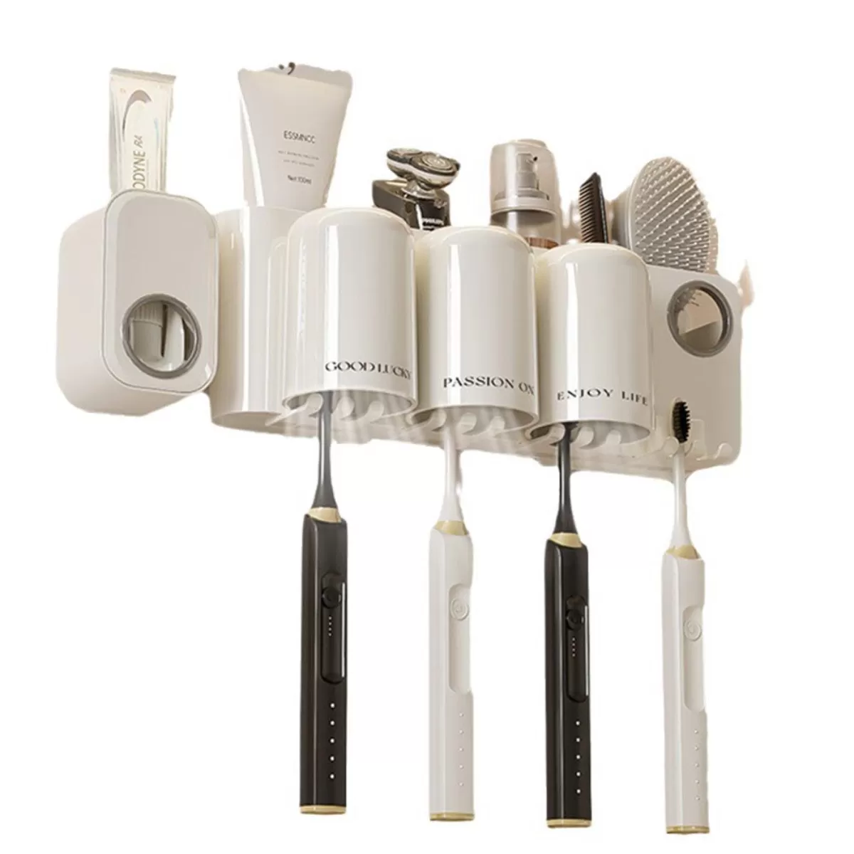 INF Borsthållare utan borrning med tandkrämspress - Väggmonterad organizer